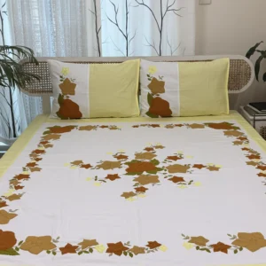 Applique King Size Bedsheet – Handcrafted Pure Cotton with Pillow Covers