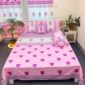 Luxury Hand Block Printed King Size Cotton Bedsheet Set – 100% Twill Cotton, Customizable