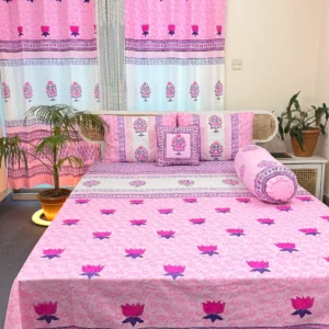 Luxury Hand Block Printed King Size Cotton Bedsheet Set – 100% Twill Cotton, Customizable - ১ বেডশীট + ২পিছ বালিশের কভার