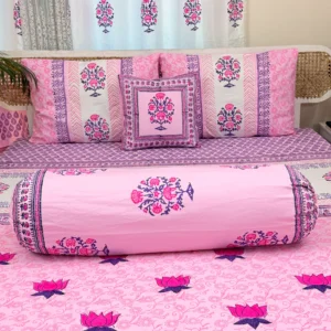 Luxury Hand Block Printed King Size Cotton Bedsheet Set – 100% Twill Cotton, Customizable - কোলবালিশের কভার