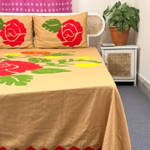 Hand Stitch Applique Twill Cotton Bedsheet – Premium Artisan Craft