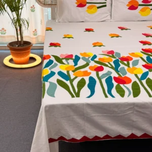 Hand Stitch Applique Twill Cotton Bedsheet – Premium Artisan Craft