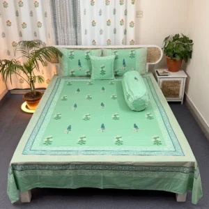 Luxury Hand Block Printed King Size Cotton Bedsheet Set – 100% Twill Cotton, Customizable