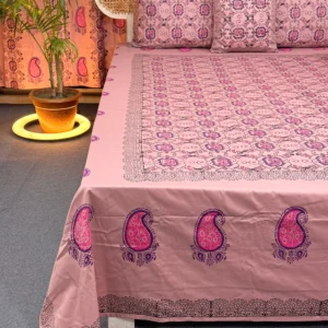 Luxury Hand Block Printed King Size Cotton Bedsheet Set – 100% Twill Cotton, Customizable