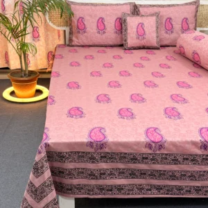 Luxury Hand Block Printed King Size Cotton Bedsheet Set – 100% Twill Cotton, Customizable