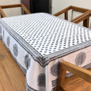 White Premium Cotton Hand block Dining Table Cloth