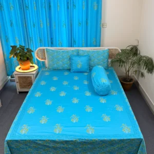 Luxury Hand Block Printed King Size Cotton Bedsheet Set – 100% Twill Cotton, Customizable - HB0118