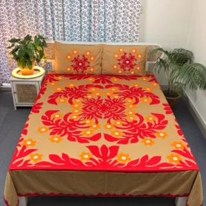 Hand Stitch Applique Twill Cotton Bedsheet | Premium Artisan Craft | APL0095