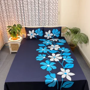 Hand Stitch Applique Twill Cotton Bedsheet | Premium Artisan Craft | APL0096