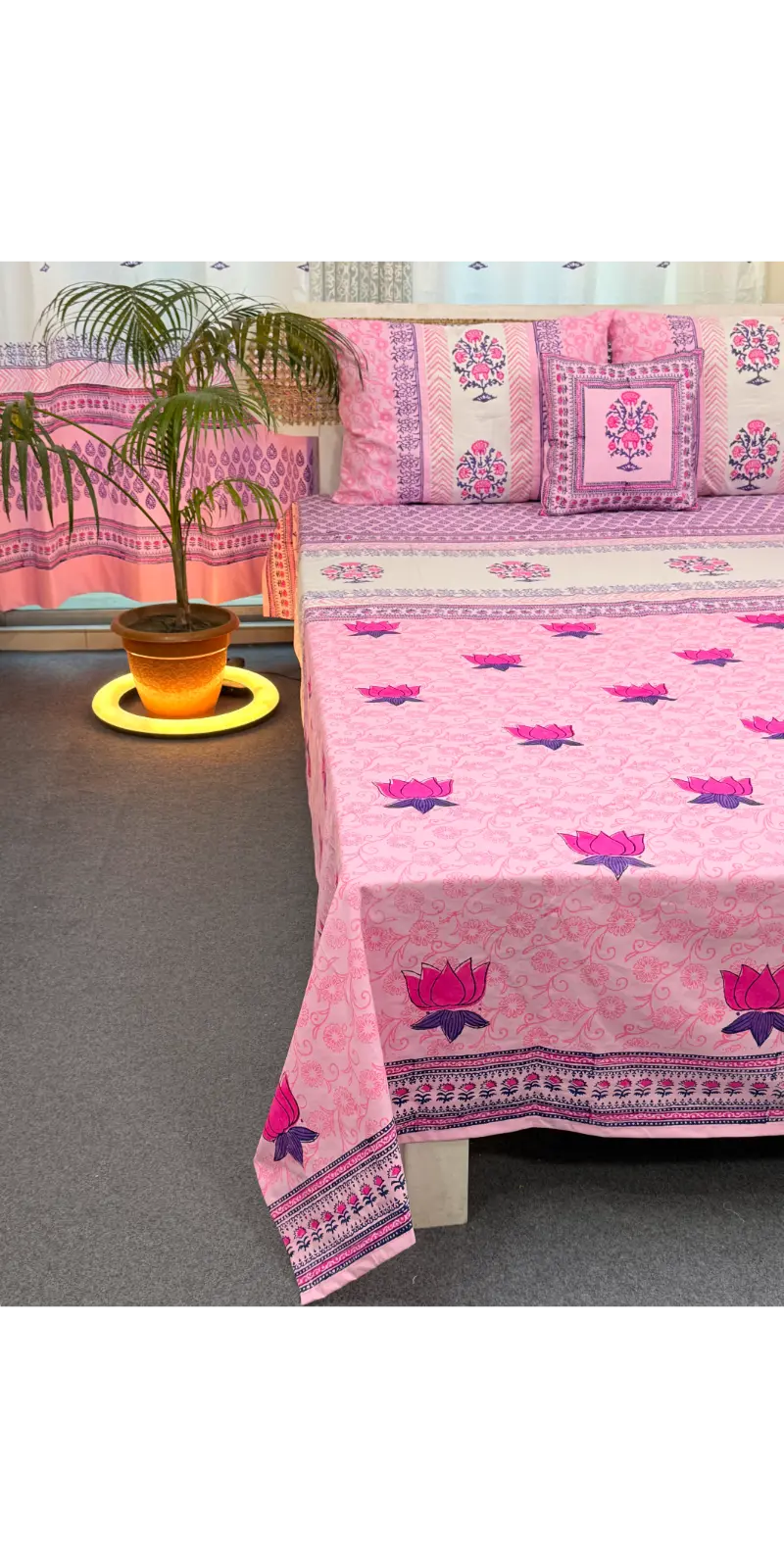 HB0108 Hand Block Pink Bedsheet With Pillow Cover ,Cusion cover,side pillow cover.jpg 5