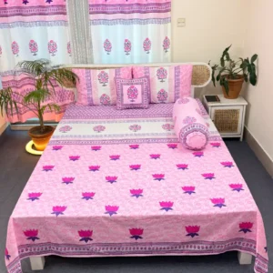 Luxury Hand Block Printed King Size Cotton Bedsheet Set – 100% Twill Cotton, Customizable