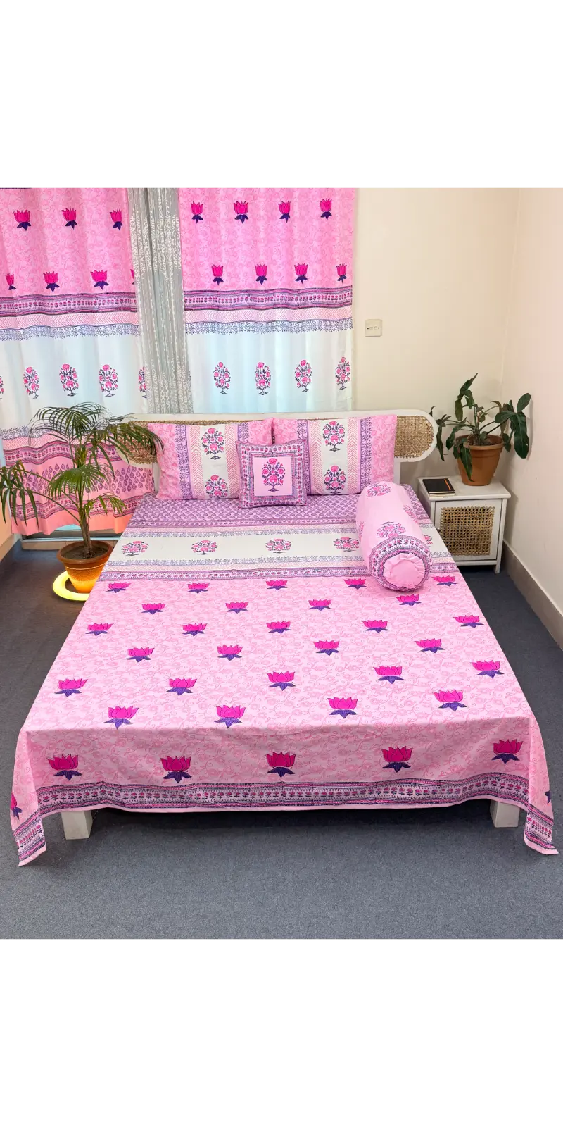 HB0108 Hand Block Pink Bedsheet With Pillow Cover ,Cusion cover,side pillow cover.jpg 7 (1)