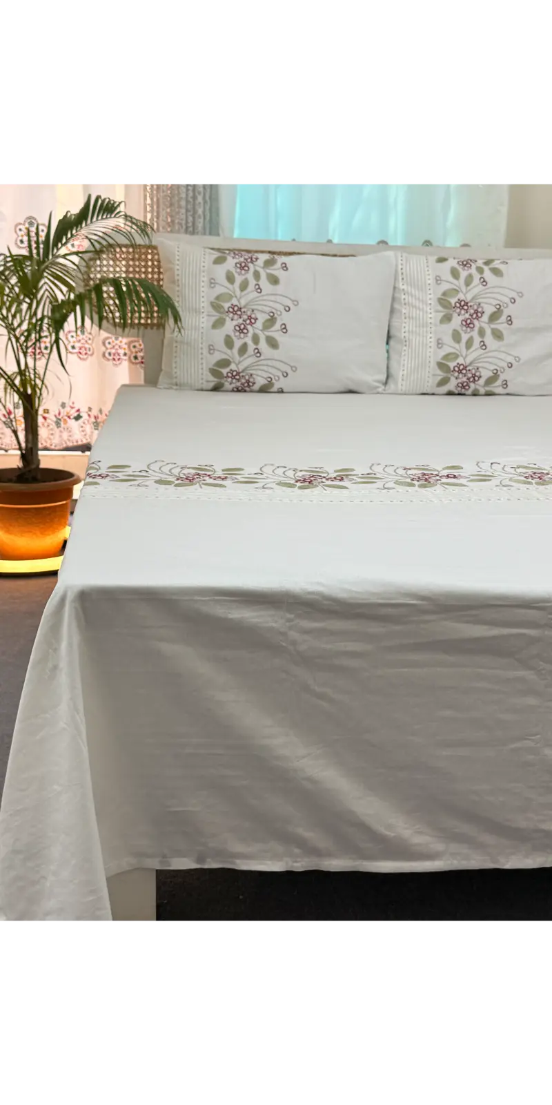 HEB0009 Embroidery bedsheet with 2 pillow cover (3)