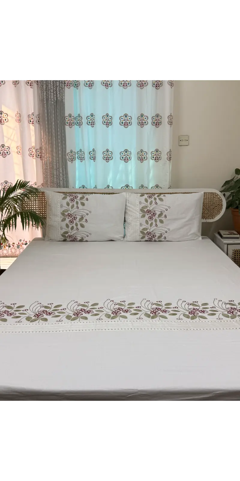 HEB0009 Embroidery bedsheet with 2 pillow cover (4)