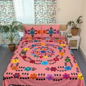 Hand Stitch Applique Twill Cotton Bedsheet – Premium Artisan Craft - APL0079