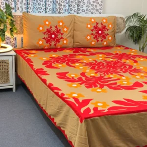Hand Stitch Applique Twill Cotton Bedsheet | Premium Artisan Craft | APL0095