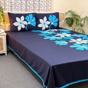Hand Stitch Applique Twill Cotton Bedsheet | Premium Artisan Craft | APL0096