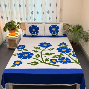 Hand Stitch Applique Twill Cotton Bedsheet | Premium Artisan Craft | APL0098