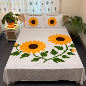 Hand Stitch Applique Twill Cotton Bedsheet | Premium Artisan Craft | APL0099