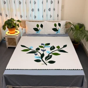 Hand Stitch Applique Twill Cotton Bedsheet | Premium Artisan Craft | APL0100