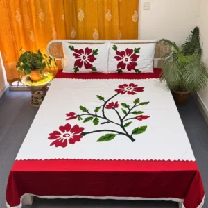 Hand Stitch Applique Twill Cotton Bedsheet | Premium Artisan Craft | APL0113