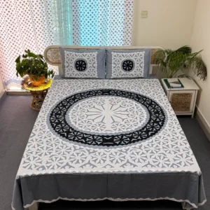 Hand Stitch Applique Twill Cotton Bedsheet | Premium Artisan Craft | APL0111