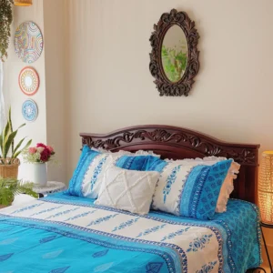 Luxury Hand Block Printed King Size Cotton Bedsheet Set – 100% Twill Cotton, Customizable | HB0116
