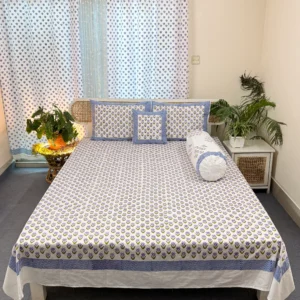 Soft Twill Cotton Premium Hand Block King Size Bedsheet | HB0121