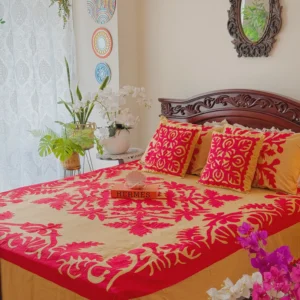 Hand Stich Applique King Size Bedsheet – Handcrafted Pure Cotton with Pillow Covers | APL0046