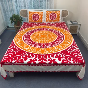 Hand Stitch Applique Twill Cotton Bedsheet | Premium Artisan Craft | APL0122