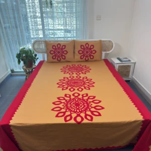Hand Stitch Applique Twill Cotton Bedsheet | Premium Artisan Craft | APL0124