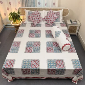 Soft Twill Cotton Premium Hand Block King Size Bedsheet | HB0125