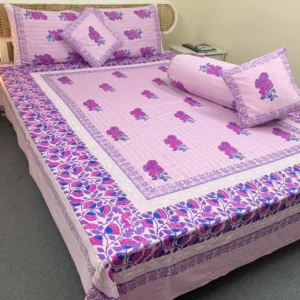 Soft Twill Cotton Premium Hand Block King Size Bedsheet | HB0127