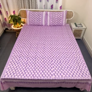 Soft Twill Cotton Premium Hand Block King Size Bedsheet | HB0128