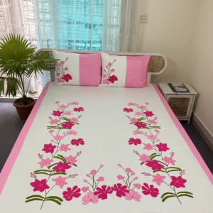 Hand Stitch Applique Twill Cotton Bedsheet | Premium Artisan Craft |APL0133