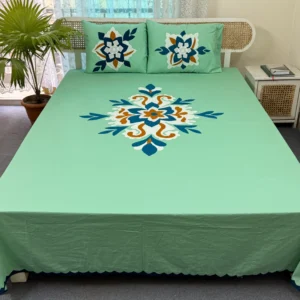 Hand Stitch Applique Twill Cotton Bedsheet | Premium Artisan Craft |APL0130