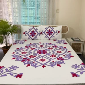Hand Stitch Applique Twill Cotton Bedsheet | Premium Artisan Craft |APL0131