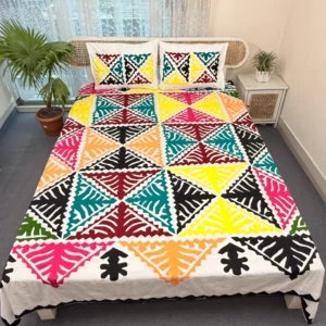 Hand Stitch Applique Twill Cotton Bedsheet | Premium Artisan Craft | APL0136