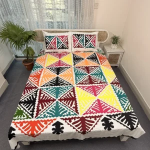 Hand Stitch Applique Twill Cotton Bedsheet | Premium Artisan Craft | APL0138
